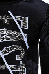 Siyah Taşlı Desenli Sweatshirt - 2