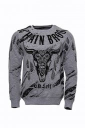 Gri Taşlı Baskılı Desenli Sweatshirt - 1