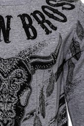 Gri Taşlı Baskılı Desenli Sweatshirt - 2
