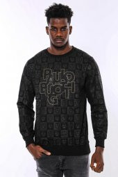 Siyah Taşlı Baskılı Sweatshirt - 1
