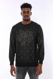 Siyah Taşlı Baskılı Sweatshirt - 3