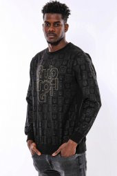 Siyah Taşlı Baskılı Sweatshirt - 7