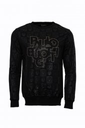 Siyah Taşlı Baskılı Sweatshirt - 8