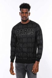 Siyah Taşlı Desenli Sweatshirt - 10