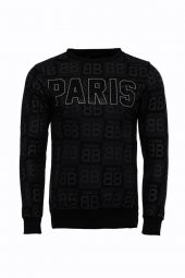 Siyah Taşlı Desenli Sweatshirt - 3