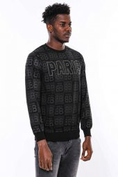 Siyah Taşlı Desenli Sweatshirt - 4