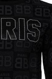Siyah Taşlı Desenli Sweatshirt - 5