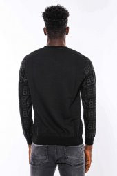 Siyah Taşlı Desenli Sweatshirt - 6