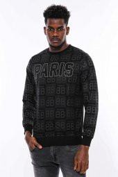 Siyah Taşlı Desenli Sweatshirt - 8