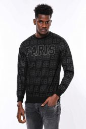 Siyah Taşlı Desenli Sweatshirt - 9