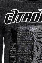 Gri Taşlı Baskılı Kapşonşlu Sweatshirt - 1