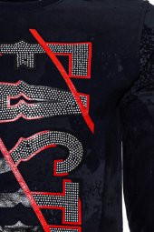 Lacivert Taşlı Baskılı Desenli Sweatshirt - 2