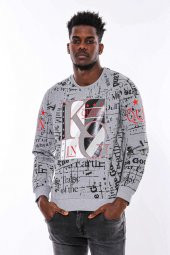 Gri Taşlı Baskılı Desenli Sweatshirt - 1
