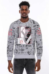 Gri Taşlı Baskılı Desenli Sweatshirt - 3