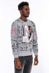 Gri Taşlı Baskılı Desenli Sweatshirt - 4