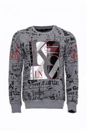 Gri Taşlı Baskılı Desenli Sweatshirt - 5