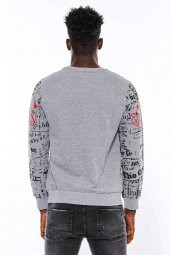 Gri Taşlı Baskılı Desenli Sweatshirt - 6