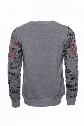 Gri Taşlı Baskılı Desenli Sweatshirt - 8