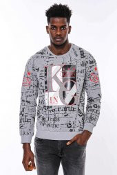 Gri Taşlı Baskılı Desenli Sweatshirt - 9