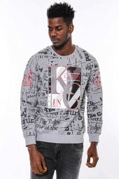 Gri Taşlı Baskılı Desenli Sweatshirt - 10