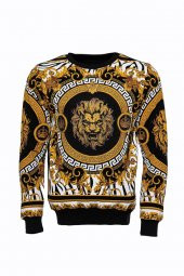 Siyah Üzerine Taşlı Baskılı  Bisiklet Yaka Sweatshirt - 5