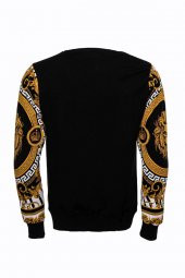 Siyah Üzerine Taşlı Baskılı  Bisiklet Yaka Sweatshirt - 6