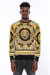 Siyah Üzerine Taşlı Baskılı  Bisiklet Yaka Sweatshirt - 7
