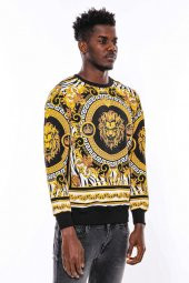 Siyah Üzerine Taşlı Baskılı  Bisiklet Yaka Sweatshirt - 8