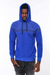 Lacivert Kapşonlu Taşlı Baskılı Desenli Sweatshirt - 9