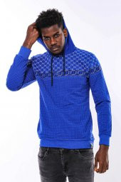 Lacivert Kapşonlu Taşlı Baskılı Desenli Sweatshirt - 1