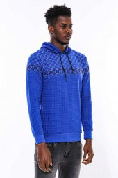 Lacivert Kapşonlu Taşlı Baskılı Desenli Sweatshirt - 7