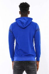 Lacivert Kapşonlu Taşlı Baskılı Desenli Sweatshirt - 8