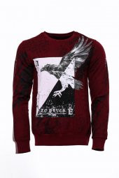 Bordo Taşlı Baskılı Sweatshirt - 1