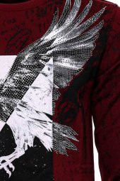 Bordo Taşlı Baskılı Sweatshirt - 2