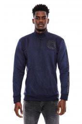 Lacivert Fermuarlı Baskılı Sweatshirt - 3