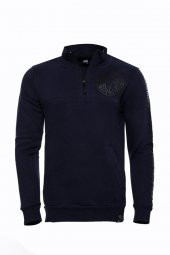 Lacivert Fermuarlı Baskılı Sweatshirt - 6