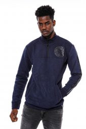 Lacivert Fermuarlı Baskılı Sweatshirt - 9