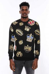 Siyah Bisiklet Yaka Taşlı Ve Baskılı Sweatshirt - 7