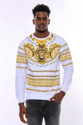 Beyaz Baskılı Taşlı Sweatshirt - 1