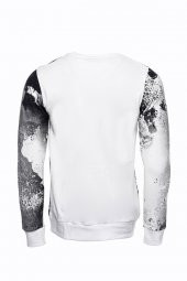 Beyaz Baskılı Taşlı Bisiklet Yaka Sweatshirt - 2