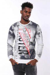 Beyaz Baskılı Taşlı Bisiklet Yaka Sweatshirt - 3