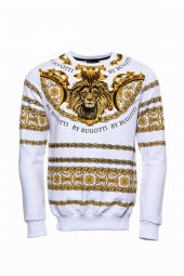Beyaz Baskılı Taşlı Sweatshirt - 4