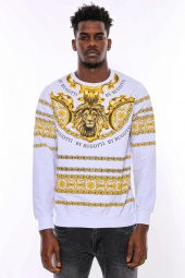 Beyaz Baskılı Taşlı Sweatshirt - 5