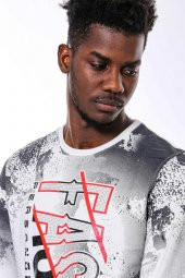 Beyaz Baskılı Taşlı Bisiklet Yaka Sweatshirt - 5