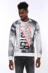 Beyaz Baskılı Taşlı Bisiklet Yaka Sweatshirt - 10