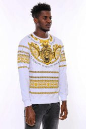 Beyaz Baskılı Taşlı Sweatshirt - 7