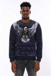 Lacivert Taşlı Desenli Sweatshirt - 2