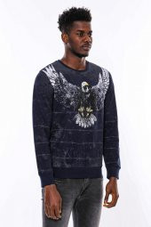 Lacivert Taşlı Desenli Sweatshirt - 3