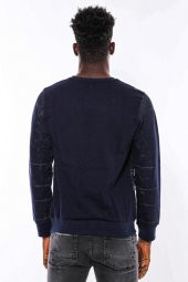 Lacivert Taşlı Desenli Sweatshirt - 5