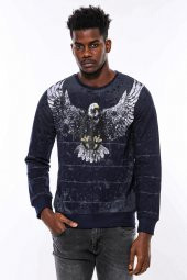 Lacivert Taşlı Desenli Sweatshirt - 9